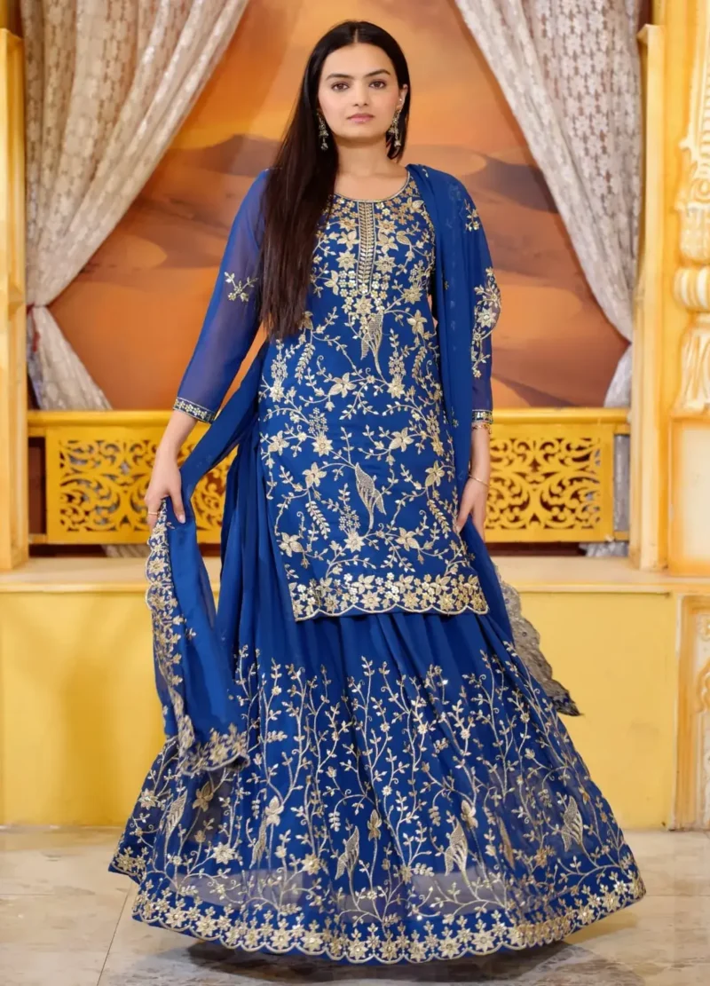 Heavy Sequence Embroidery Work Faux Georgette Lehenga Suit for Wedding