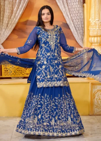 Heavy Sequence Embroidery Work Faux Georgette Lehenga Suit for Wedding