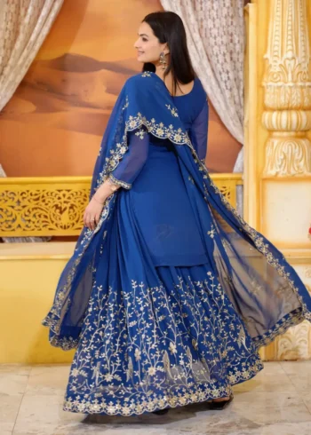 Heavy Sequence Embroidery Work Faux Georgette Lehenga Suit for Wedding