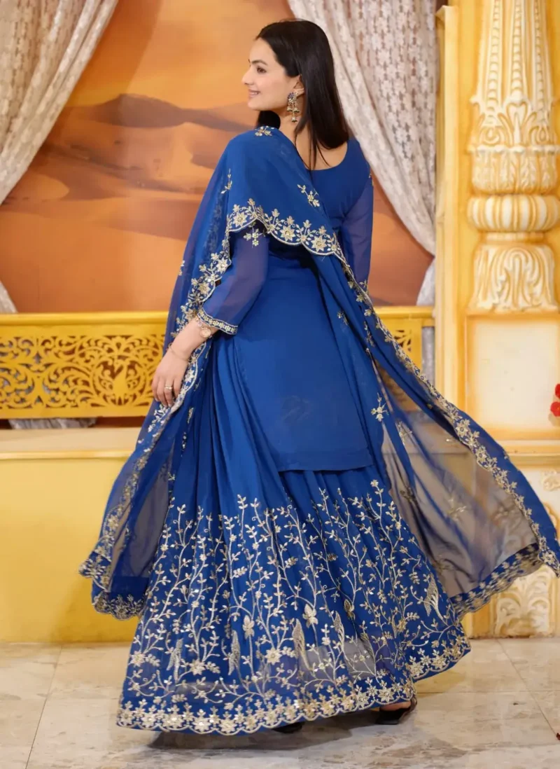 Heavy Sequence Embroidery Work Faux Georgette Lehenga Suit for Wedding