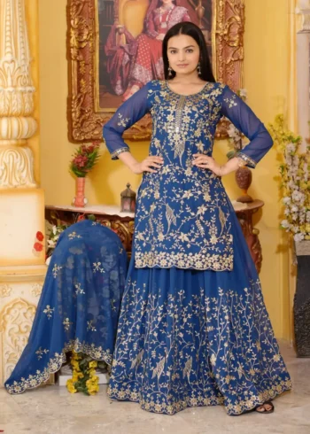 Heavy Sequence Embroidery Work Faux Georgette Lehenga Suit for Wedding