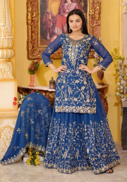 Heavy Sequence Embroidery Work Faux Georgette Lehenga Suit for Wedding