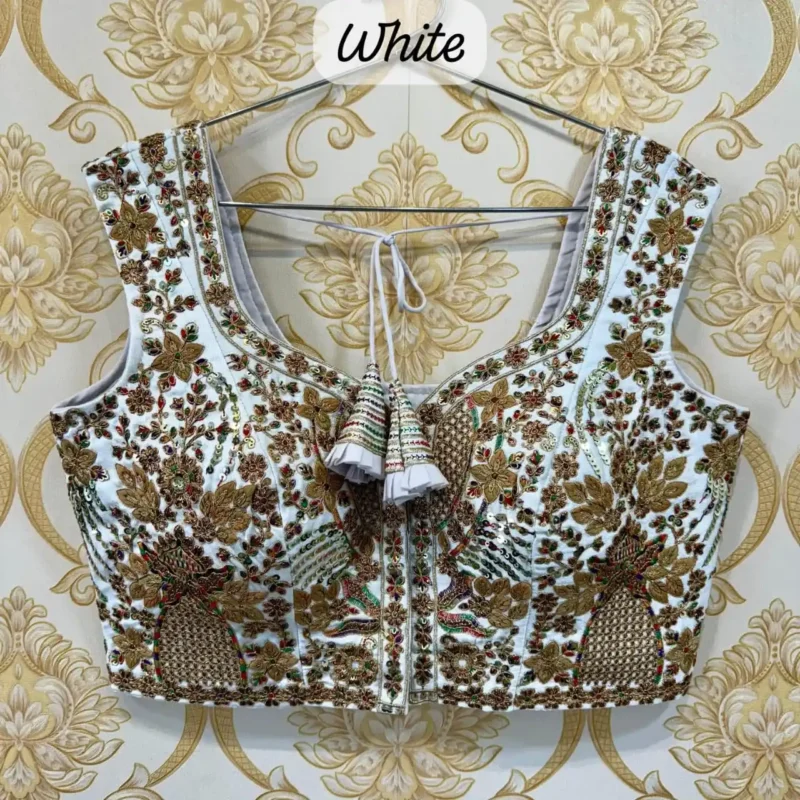 Heavy Thread Coding Embroidered Sleeveless Bridal Blouse