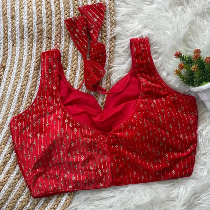 Heavy Velvet Back Open Foil Printed Blouse