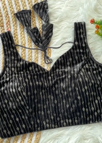 Heavy Velvet Back Open Foil Printed Blouse
