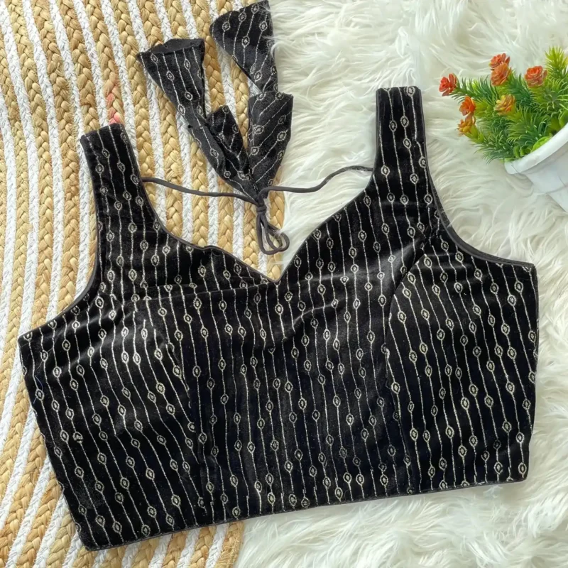 Heavy Velvet Back Open Foil Printed Blouse