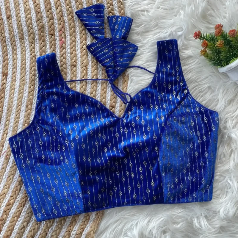Heavy Velvet Back Open Foil Printed Blouse