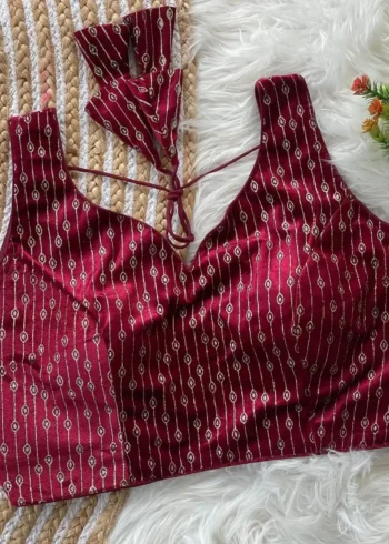 Heavy Velvet Back Open Foil Printed Blouse