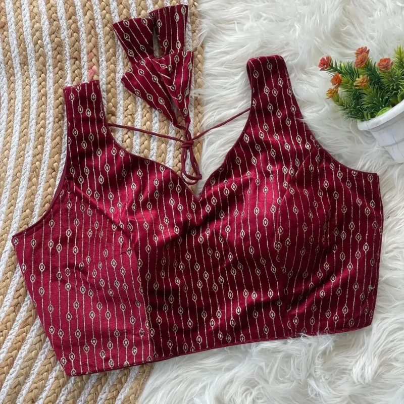 Heavy Velvet Back Open Foil Printed Blouse
