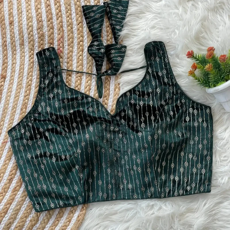 Heavy Velvet Back Open Foil Printed Blouse