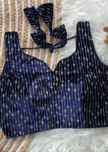 Heavy Velvet Back Open Foil Printed Blouse