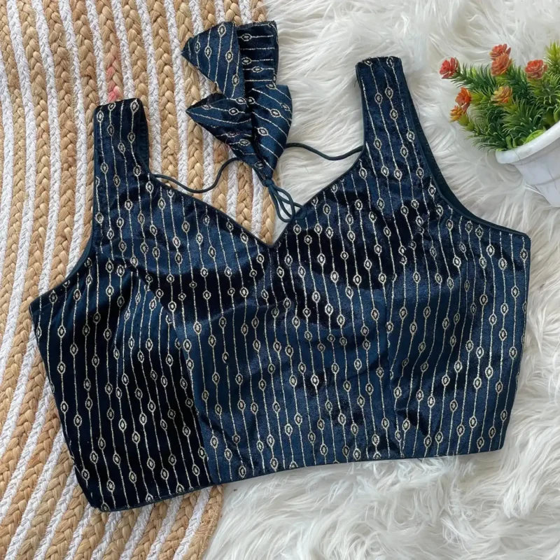 Heavy Velvet Back Open Foil Printed Blouse