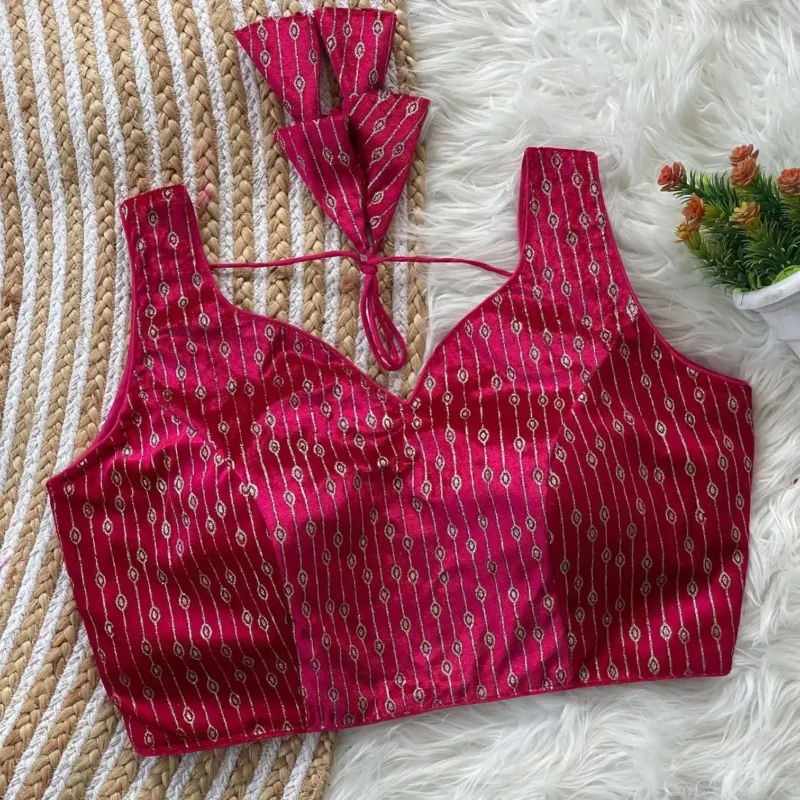 Heavy Velvet Back Open Foil Printed Blouse