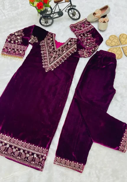 Heavy Viscose Velvet Long Suit for Kids