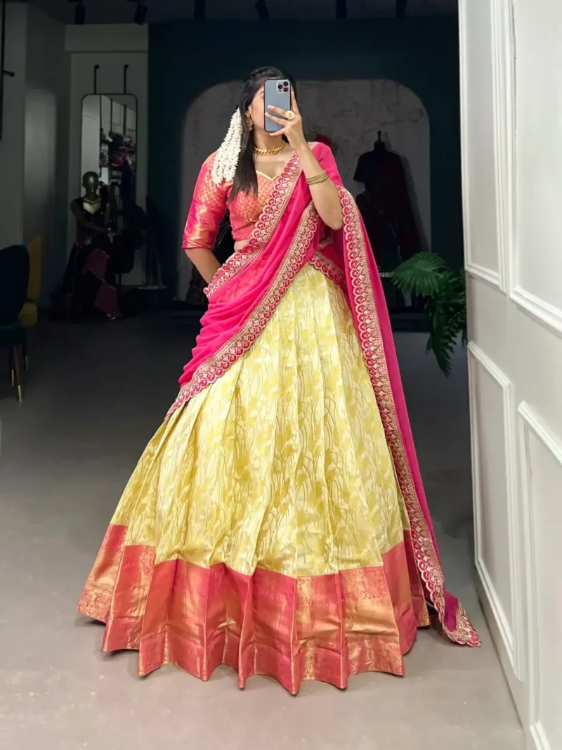 Jacquard Silk Zari weaving work Traditional Lehenga Choli