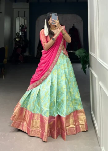 Jacquard Silk Zari weaving work Traditional Lehenga Choli
