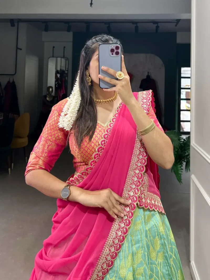 Jacquard Silk Zari weaving work Traditional Lehenga Choli