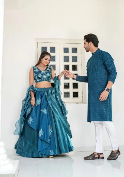 Jimmy Choo Heavy Embroidered Couple Lehenga and Kurta for Engagement