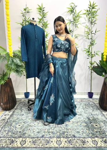 Jimmy Choo Heavy Embroidered Couple Lehenga and Kurta for Engagement