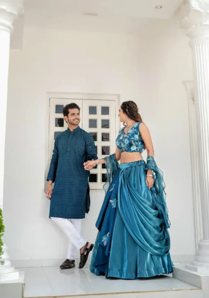 Jimmy Choo Heavy Embroidered Couple Lehenga and Kurta for Engagement