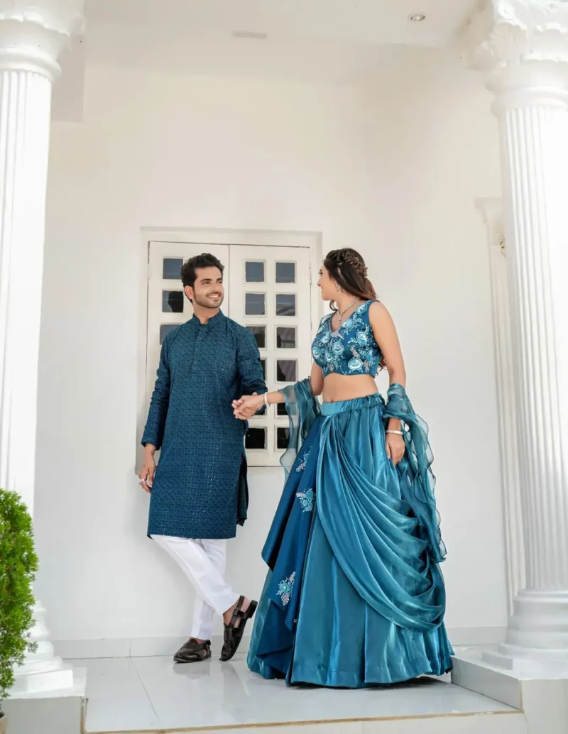 Jimmy Choo Heavy Embroidered Couple Lehenga and Kurta for Engagement