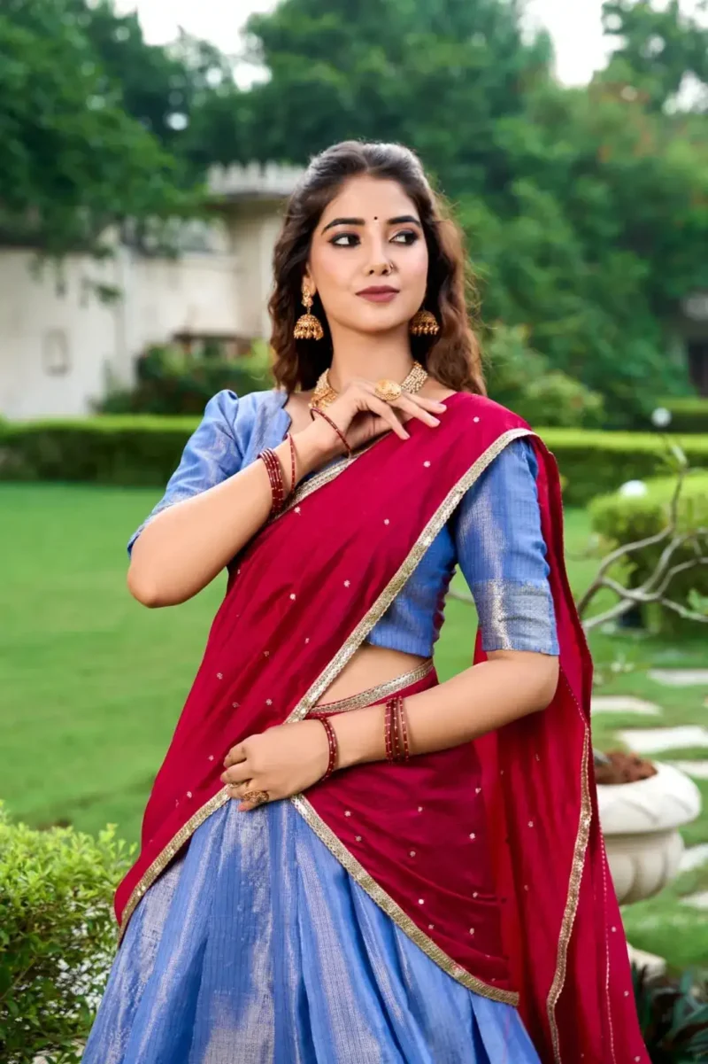 Kanchipuram Zari Weaving Work South Indian Lehenga Choli