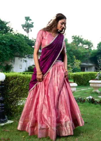 Kanchipuram Zari Weaving Work South Indian Lehenga Choli