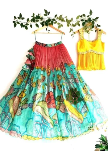 Kalamkari Printed Crush Work Kids Lehenga Choli