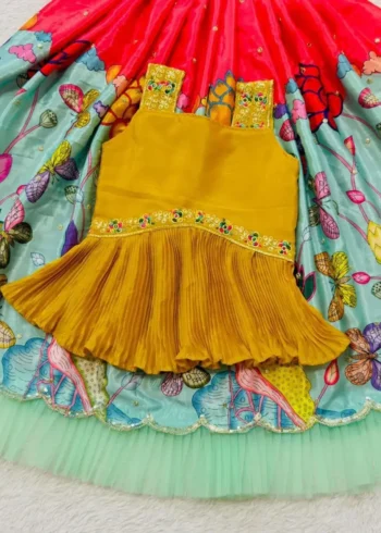 Kalamkari Printed Crush Work Kids Lehenga Choli