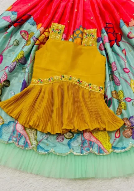 Kalamkari Printed Crush Work Kids Lehenga Choli