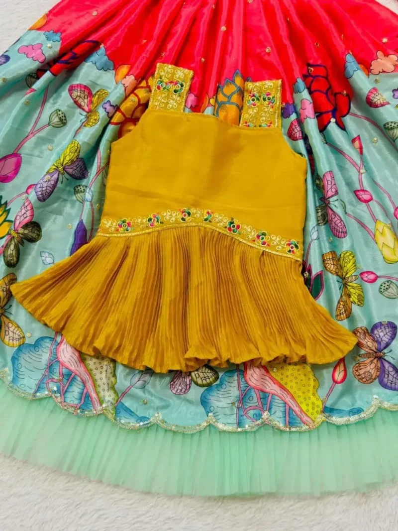 Kalamkari Printed Crush Work Kids Lehenga Choli