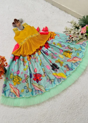 Kalamkari Printed Crush Work Kids Lehenga Choli