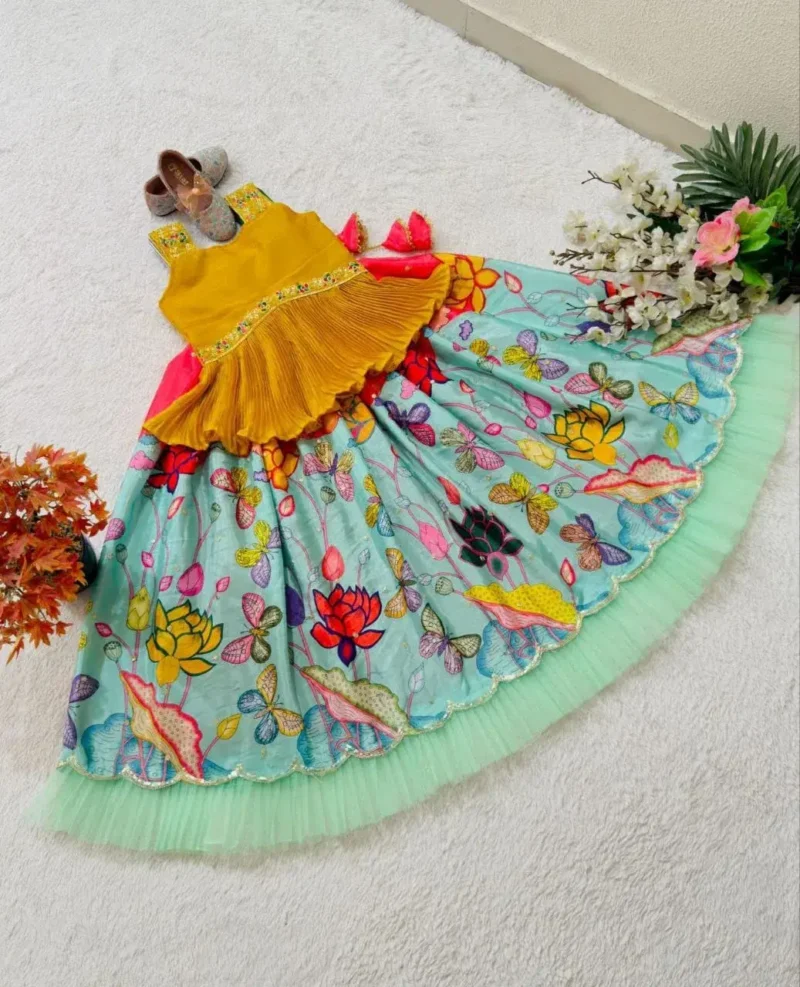 Kalamkari Printed Crush Work Kids Lehenga Choli