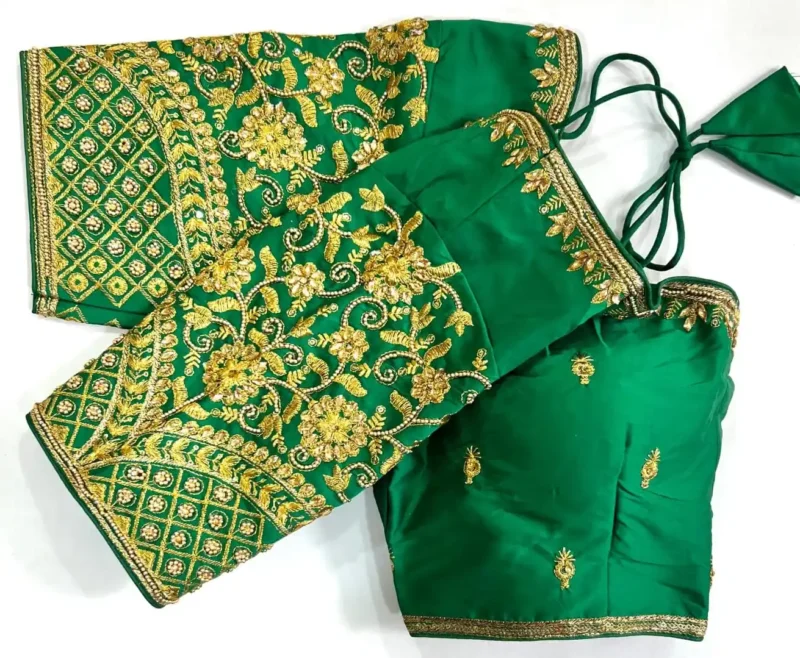 Khatli Hand Work Banarasi Silk Embroidered Blouse for Silk Saree