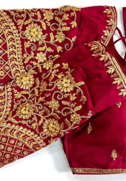 Khatli Hand Work Banarasi Silk Embroidered Blouse for Silk Saree