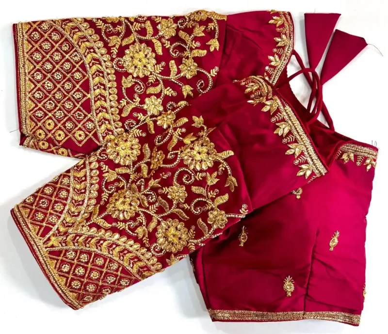 Khatli Hand Work Banarasi Silk Embroidered Blouse for Silk Saree