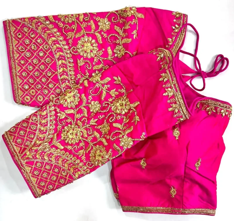 Khatli Hand Work Banarasi Silk Embroidered Blouse for Silk Saree