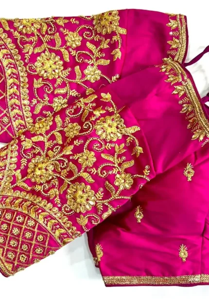 Khatli Hand Work Banarasi Silk Embroidered Blouse for Silk Saree