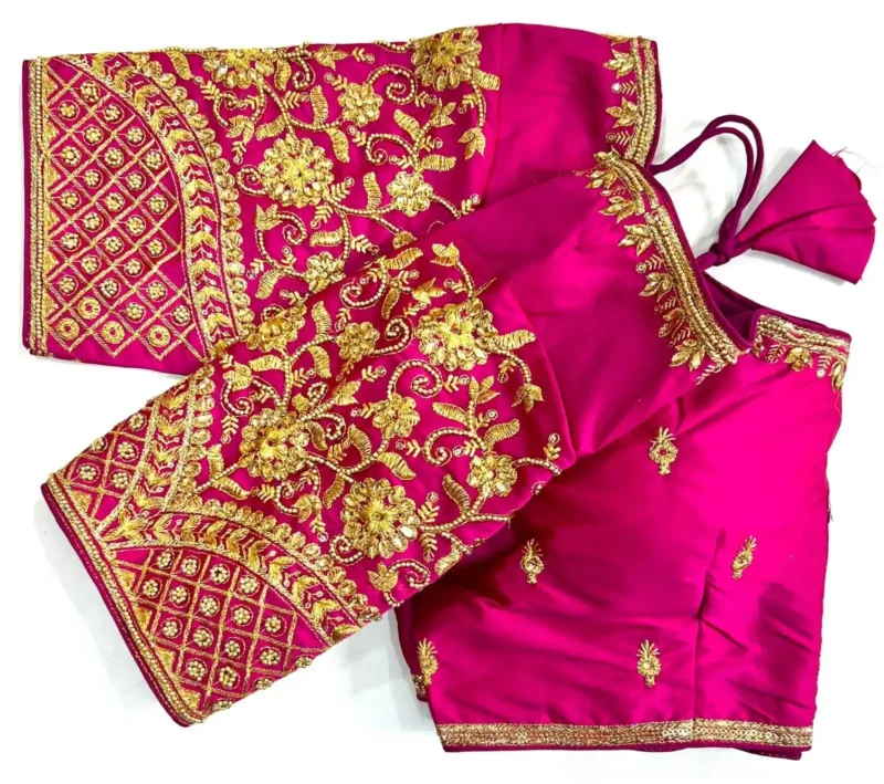 Khatli Hand Work Banarasi Silk Embroidered Blouse for Silk Saree