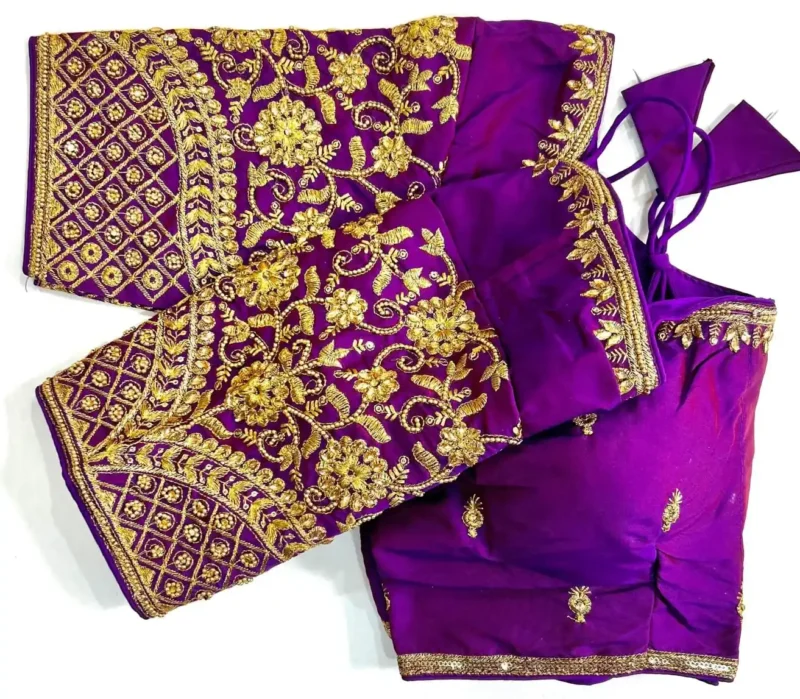 Khatli Hand Work Banarasi Silk Embroidered Blouse for Silk Saree