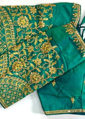 Khatli Hand Work Banarasi Silk Embroidered Blouse for Silk Saree