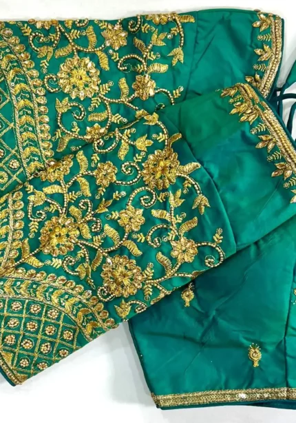 Khatli Hand Work Banarasi Silk Embroidered Blouse for Silk Saree