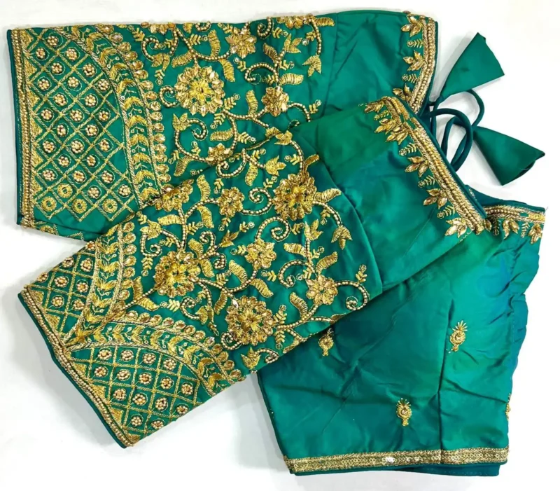 Khatli Hand Work Banarasi Silk Embroidered Blouse for Silk Saree