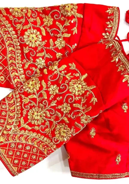 Khatli Hand Work Banarasi Silk Embroidered Blouse for Silk Saree