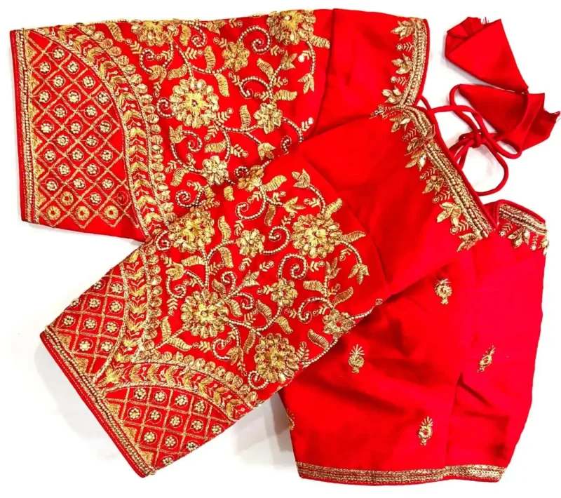 Khatli Hand Work Banarasi Silk Embroidered Blouse for Silk Saree