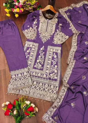 Designer Embroiderd Chinon Suit with Coding Sequins Embroidery Work