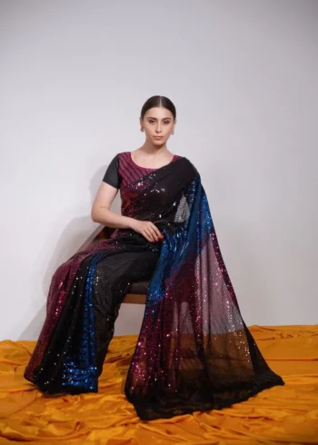 Multi Color Sequins Embroidered Designer Party Wear Saree