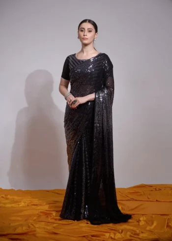 Multi Color Sequins Embroidered Designer Party Wear Saree