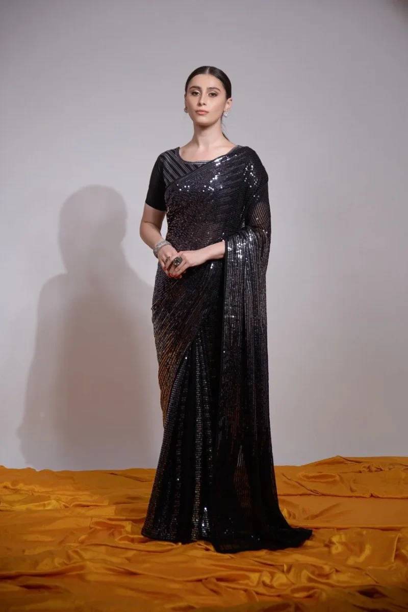 Multi Color Sequins Embroidered Designer Party Wear Saree
