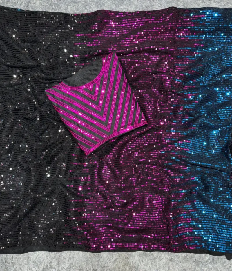 Multi Color Sequins Embroidered Designer Party Wear Saree